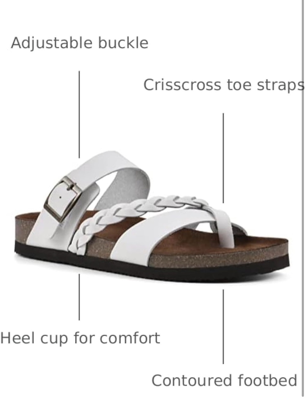 White Mountain Women's White Braided Toe-Ring Slide Sandals with Buckle - Picture 2 of 8